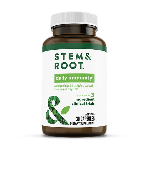 Stem and Root Daily Immunity, a unique blend that helps support your immune system, backed by 3 ingredient clinical trials, ages 18+, 30 capsules, dietary supplement