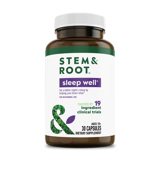 Stem and Root Sleep Well, get a better night's sleep by helping your brain relax, backed by 19 ingredient clinical trials, ages 18+, 30 capsules, dietary supplement